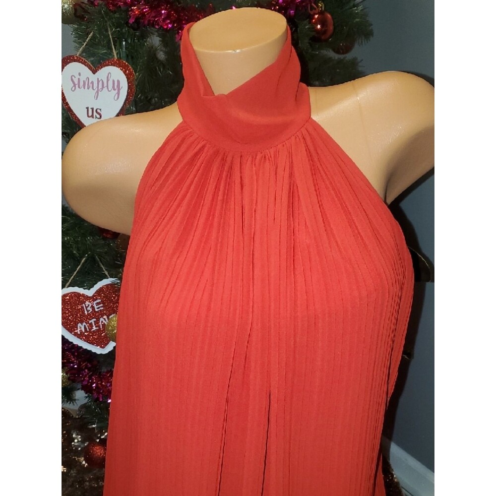 Naked Zebra Red Pleated High-Neck Halter Dress - Picture 2 of 6